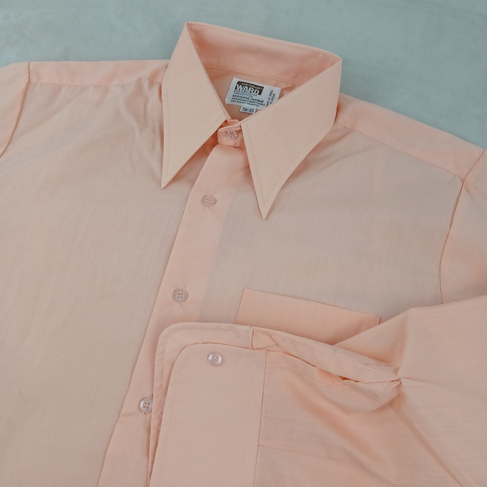 VTG Montgomery Ward 15.5 33 Medium Mens Dress Shirt Butterfly Collar 22x27 Peach